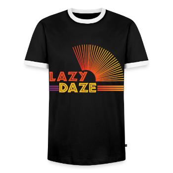 Lazy Spring Toy Beach 2022 Tropical Hello Summer - Men's Ringer Shirt - black/white - Front - AI Model Female 172 light (172cm) & AI Model Male 178 light (178cm)