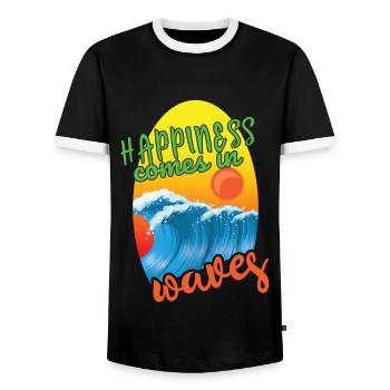 Beach 2022 Tropical Happiness In Wave Hello Summer - Männer Kontrast-T-Shirt - Schwarz/Weiß - Vorne - AI Model Female 172 light (172cm) & AI Model Male 178 light (178cm)