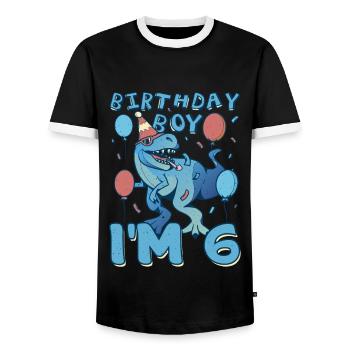 Garçon Age 6 ans Mignon Naissance Né Roar Dinosaure - T-shirt contrasté Homme - noir/blanc - Devant - AI Model Female 172 light (172cm) & AI Model Male 178 light (178cm)