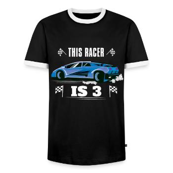 Birth Born Age 3 Years Old Fast Driver Racer Car - Men's Ringer Shirt - black/white - Front - AI Model Female 172 light (172cm) & AI Model Male 178 light (178cm)