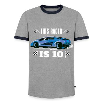 Birth Born Age 10 Years Old Fast Driver Racer Car - Men's Ringer Shirt - grey/navy  - Front - AI Model Female 172 light (172cm) & AI Model Male 178 light (178cm)