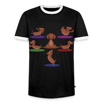 Zen Namaste Animal Meditation Cute Dachshund Yoga - Men's Ringer Shirt - black/white - Front - AI Model Female 172 light (172cm) & AI Model Male 178 light (178cm)