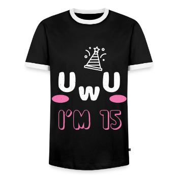 OwO UwU Face Age 15 Year Old Anime Aesthetic Otaku - Männer Kontrast-T-Shirt - Schwarz/Weiß - Vorne - AI Model Female 172 light (172cm) & AI Model Male 178 light (178cm)