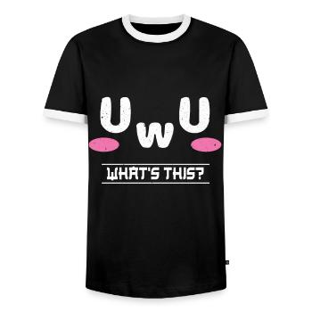 What Is UwU Face Vaporwave Anime Aesthetic Otaku - Men's Ringer Shirt - black/white - Front - AI Model Female 172 light (172cm) & AI Model Male 178 light (178cm)