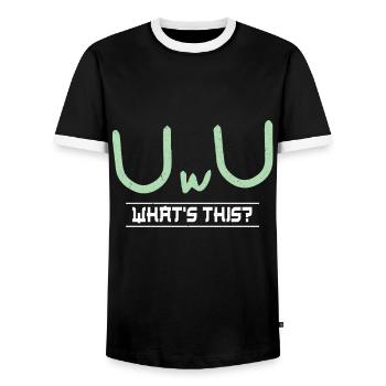 What Is UwU Face Anime Aesthetic Japanese Otaku - Männer Kontrast-T-Shirt - Schwarz/Weiß - Vorne - AI Model Female 172 light (172cm) & AI Model Male 178 light (178cm)