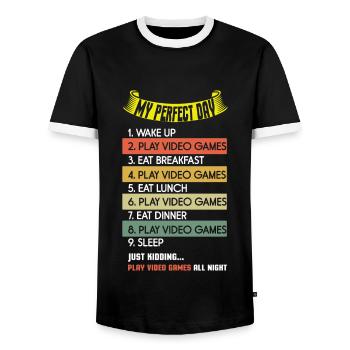 My Perfect Is Play Video Game Day Lover Gaming - Männer Kontrast-T-Shirt - Schwarz/Weiß - Vorne - AI Model Female 172 light (172cm) & AI Model Male 178 light (178cm)