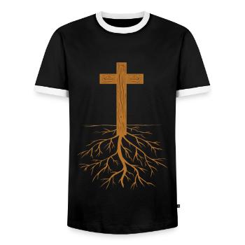 Christ Root Cross Jesus Christian Pastor - Männer Kontrast-T-Shirt - Schwarz/Weiß - Vorne - AI Model Female 172 light (172cm) & AI Model Male 178 light (178cm)
