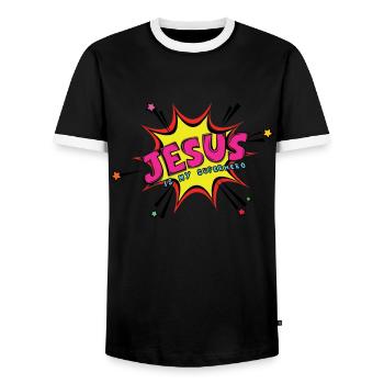 Jésus Mon Super-héros Seigneur Dieu Chrétien Amour Jésus - T-shirt contrasté Homme - noir/blanc - Devant - AI Model Female 172 light (172cm) & AI Model Male 178 light (178cm)
