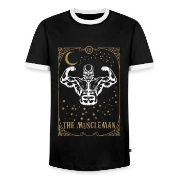 Gym Tarot Card Occult Club Gothic Man Muscle - Men's Ringer Shirt - black/white - Front - AI Model Female 172 light (172cm) & AI Model Male 178 light (178cm)