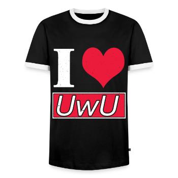 Heart Love UwU Face Vaporwave Anime Aesthetic - Men's Ringer Shirt - black/white - Front - AI Model Female 172 light (172cm) & AI Model Male 178 light (178cm)