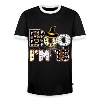 Halloween Pattern Spider Creatures Birth Age 15 - Men's Ringer Shirt - black/white - Front - AI Model Female 172 light (172cm) & AI Model Male 178 light (178cm)