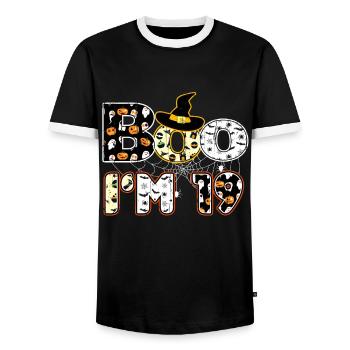 Halloween Pattern Spider Creatures Birth Age 19 - Men's Ringer Shirt - black/white - Front - AI Model Female 172 light (172cm) & AI Model Male 178 light (178cm)