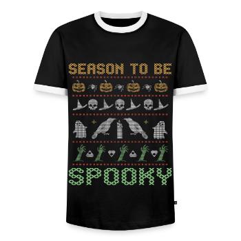 Stitch Pattern Horror Creatures Spooky Halloween - Men's Ringer Shirt - black/white - Front - AI Model Female 172 light (172cm) & AI Model Male 178 light (178cm)