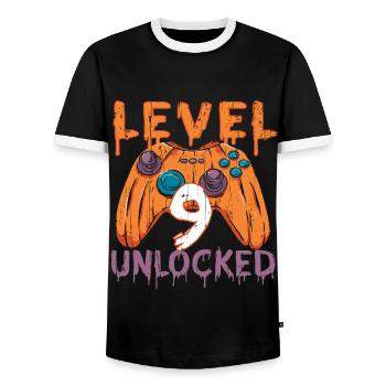 Halloween Pattern Pumpkin Game Gamer Birth Age 9 - Men's Ringer Shirt - black/white - Front - AI Model Female 172 light (172cm) & AI Model Male 178 light (178cm)