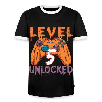 Halloween Pattern Pumpkin Game Gamer Birth Age 5 - Men's Ringer Shirt - black/white - Front - AI Model Female 172 light (172cm) & AI Model Male 178 light (178cm)