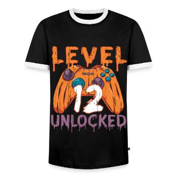 Halloween Pattern Pumpkin Game Gamer Birth Age 12 - Men's Ringer Shirt - black/white - Front - AI Model Female 172 light (172cm) & AI Model Male 178 light (178cm)