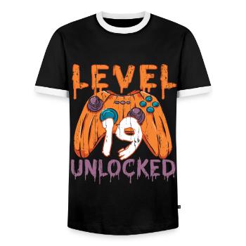 Halloween Pattern Pumpkin Game Gamer Birth Age 19 - Men's Ringer Shirt - black/white - Front - AI Model Female 172 light (172cm) & AI Model Male 178 light (178cm)