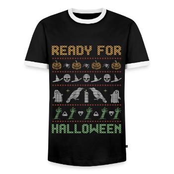 Stitch Pattern Horror Creatures Ready Halloween - Men's Ringer Shirt - black/white - Front - AI Model Female 172 light (172cm) & AI Model Male 178 light (178cm)