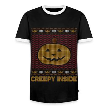 Stitch Pattern Pumpkin Creature Inside Halloween - Men's Ringer Shirt - black/white - Front - AI Model Female 172 light (172cm) & AI Model Male 178 light (178cm)