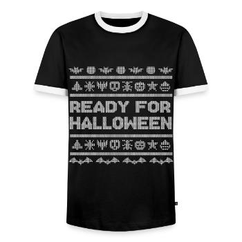 Stitch Pattern Funny Creatures Ready Halloween - Men's Ringer Shirt - black/white - Front - AI Model Female 172 light (172cm) & AI Model Male 178 light (178cm)