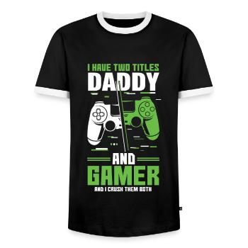 Two Titles Daddy Gamer Video Game Lover Gaming - Men's Ringer Shirt - black/white - Front - AI Model Female 172 light (172cm) & AI Model Male 178 light (178cm)