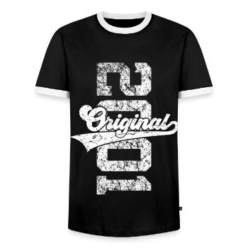 25TH BIRTHDAY ORIGINAL 2001 - Men's Ringer Shirt - black/white - Front - AI Model Female 172 light (172cm) & AI Model Male 178 light (178cm)