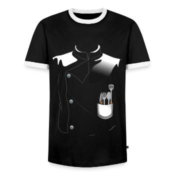 Funny Chef Cook Costume For Halloween - Men's Ringer Shirt - black/white - Front - AI Model Female 172 light (172cm) & AI Model Male 178 light (178cm)