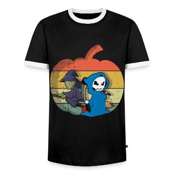 Vintage Witch Skeleton Horror Scary Halloween - Männer Kontrast-T-Shirt - Schwarz/Weiß - Vorne - AI Model Female 172 light (172cm) & AI Model Male 178 light (178cm)