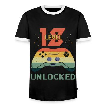 Vintage Video Game Lover Age 18 Level Unlocked - Men's Ringer Shirt - black/white - Front - AI Model Female 172 light (172cm) & AI Model Male 178 light (178cm)
