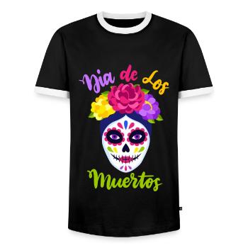 Dia-de-los-Muertos, La-Catrina, Crâne de sucre - T-shirt contrasté Homme - noir/blanc - Devant - AI Model Female 172 light (172cm) & AI Model Male 178 light (178cm)