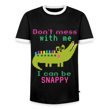 Krokodil-Crocodile, lustiger Spruch, Pun - Männer Kontrast-T-Shirt - Schwarz/Weiß - Vorne - AI Model Female 172 light (172cm) & AI Model Male 178 light (178cm)