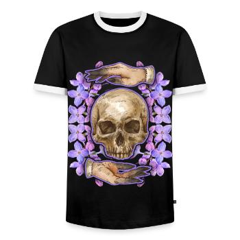 Dia-De-Los-Muertos, Crâne de sucre, Crâne, Crâne - T-shirt contrasté Homme - noir/blanc - Devant - AI Model Female 172 light (172cm) & AI Model Male 178 light (178cm)