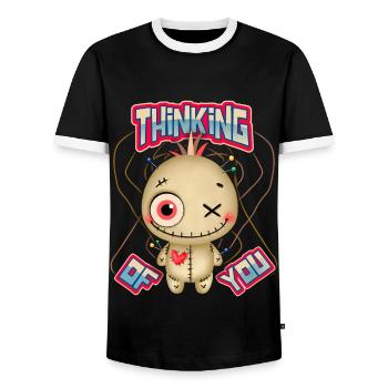 Voodoo doll, funny saying Thinking-Of-You - Men's Ringer Shirt - black/white - Front - AI Model Female 172 light (172cm) & AI Model Male 178 light (178cm)