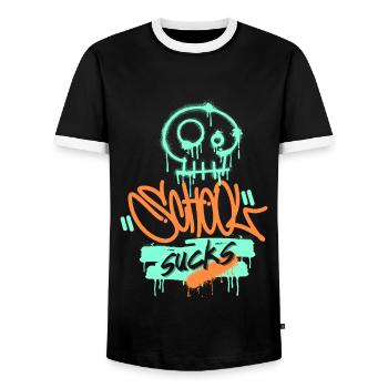 Schule, Schulfrust, lustiger Spruch Graffiti-Stil - Männer Kontrast-T-Shirt - Schwarz/Weiß - Vorne - AI Model Female 172 light (172cm) & AI Model Male 178 light (178cm)