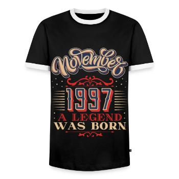 1997 birthday, November-1997, 11-1997 birthday - Men's Ringer Shirt - black/white - Front - AI Model Female 172 light (172cm) & AI Model Male 178 light (178cm)