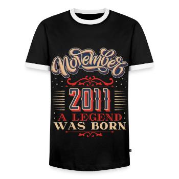 2011, Anniversaire, novembre 2011, 11.2011, 11-2011 - T-shirt contrasté Homme - noir/blanc - Devant - AI Model Female 172 light (172cm) & AI Model Male 178 light (178cm)
