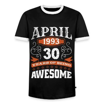Vintage April 1993 30 Year Old Birth Awesome - Men's Ringer Shirt - black/white - Front - AI Model Female 172 light (172cm) & AI Model Male 178 light (178cm)