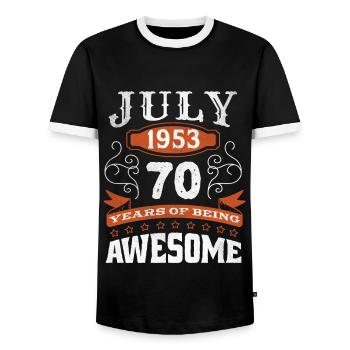 Vintage July 1953 70 Year Old Birth Awesome - Männer Kontrast-T-Shirt - Schwarz/Weiß - Vorne - AI Model Female 172 light (172cm) & AI Model Male 178 light (178cm)