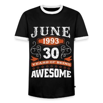 Vintage June 1993 30 Year Old Birth Awesome - Men's Ringer Shirt - black/white - Front - AI Model Female 172 light (172cm) & AI Model Male 178 light (178cm)