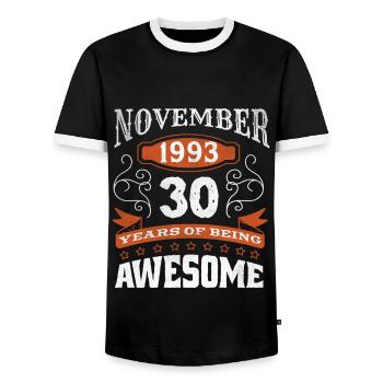 Vintage November 1993 30 Year Old Birth Awesome - Men's Ringer Shirt - black/white - Front - AI Model Female 172 light (172cm) & AI Model Male 178 light (178cm)