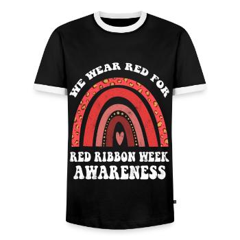 Rainbow Ribbon Week October Wear Red - Männer Kontrast-T-Shirt - Schwarz/Weiß - Vorne - AI Model Female 172 light (172cm) & AI Model Male 178 light (178cm)