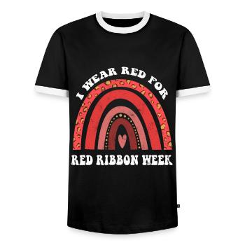 Rainbow Ribbon Week October I Wear Red - Männer Kontrast-T-Shirt - Schwarz/Weiß - Vorne - AI Model Female 172 light (172cm) & AI Model Male 178 light (178cm)