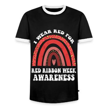 Rainbow Ribbon Week October I Wear Red Awareness - Männer Kontrast-T-Shirt - Schwarz/Weiß - Vorne - AI Model Female 172 light (172cm) & AI Model Male 178 light (178cm)