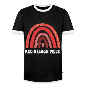 Rainbow Ribbon Week October Red - Männer Kontrast-T-Shirt - Schwarz/Weiß - Vorne - AI Model Female 172 light (172cm) & AI Model Male 178 light (178cm)
