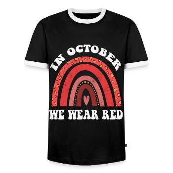 Rainbow Ribbon Week Awareness In October Wear Red - Männer Kontrast-T-Shirt - Schwarz/Weiß - Vorne - AI Model Female 172 light (172cm) & AI Model Male 178 light (178cm)