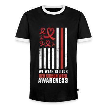 Red Flag Ribbon Heart Week Wear Red - Männer Kontrast-T-Shirt - Schwarz/Weiß - Vorne - AI Model Female 172 light (172cm) & AI Model Male 178 light (178cm)