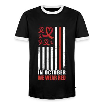 Red Flag Ribbon Heart Week In October Wear Red - Männer Kontrast-T-Shirt - Schwarz/Weiß - Vorne - AI Model Female 172 light (172cm) & AI Model Male 178 light (178cm)