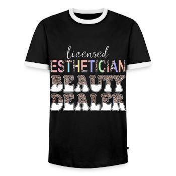 Thérapeute de la peau léopard Esthéticienne agréée - T-shirt contrasté Homme - noir/blanc - Devant - AI Model Female 172 light (172cm) & AI Model Male 178 light (178cm)