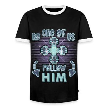 Christian Saying Jesus Christ, Cross - Men's Ringer Shirt - black/white - Front - AI Model Female 172 light (172cm) & AI Model Male 178 light (178cm)