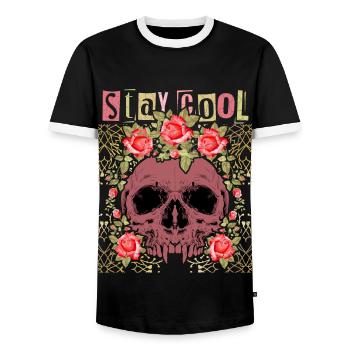 Crâne avec des roses, drôle de dicton Stay-Cool - T-shirt contrasté Homme - noir/blanc - Devant - AI Model Female 172 light (172cm) & AI Model Male 178 light (178cm)